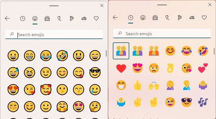 Anciens emojis (à gauche), nouveaux (à droite)