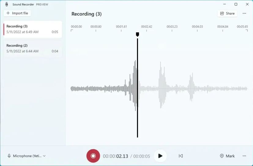 Interface utilisateur de l'enregistreur de son