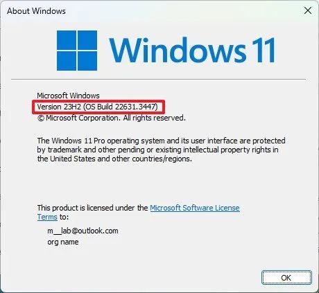 Vérifier la version de Windows 11 depuis Winver