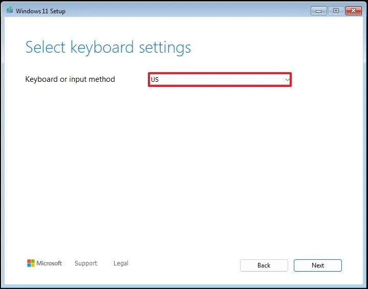 Option de clavier de configuration de Windows 11