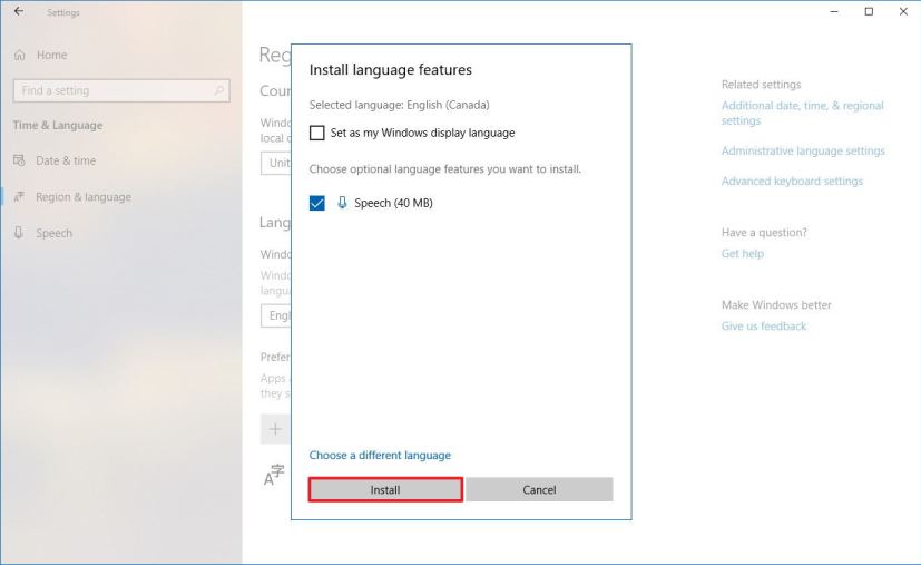 Installer les fonctionnalités de langues sur Windows 10