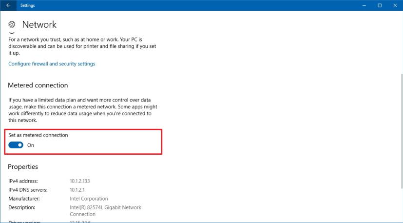 Option de connexion Ethernet mesurée