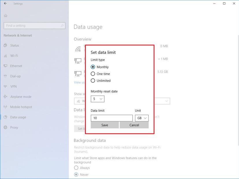 Définir la limite de données pour le Wi-Fi sur Windows 10