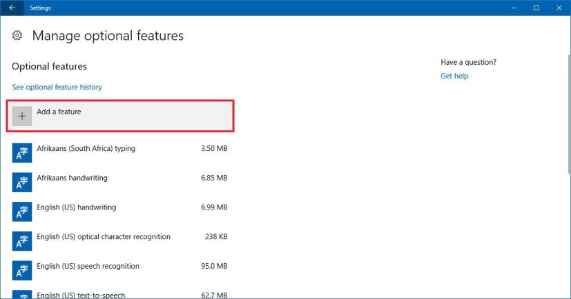 Gérer les fonctionnalités facultatives sur Windows 10