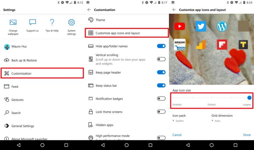 Disposition des icônes du lanceur Microsoft