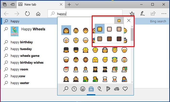 Teint de peau Emoji sur Windows 10