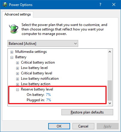 Réserver les paramètres de notification du niveau de batterie