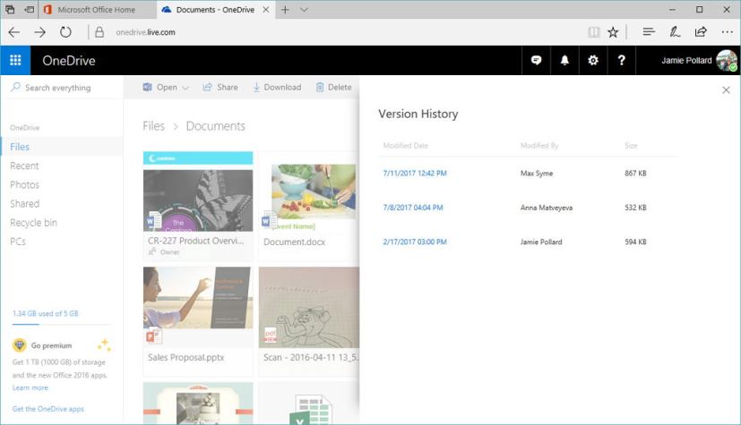 Liste de l'historique des versions de OneDrive