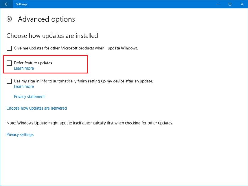 Paramètres avancés de Windows Update