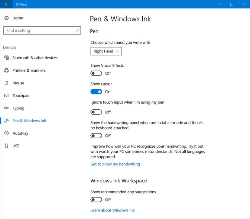 Paramètres de personnalisation du stylet et de Windows Ink