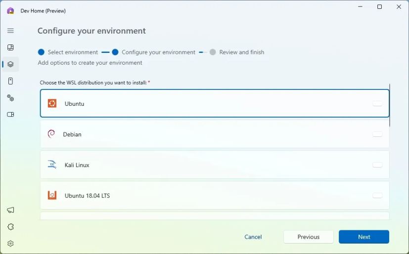 Dev Home Nouvel environnement WSL