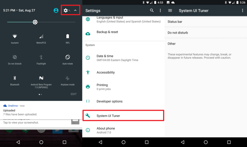 Paramètres du tuner de l'interface utilisateur du système