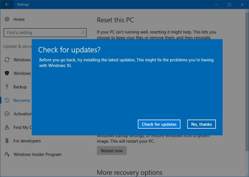 Étape : Recherchez la mise à jour avant de désinstaller la mise à jour anniversaire de Windows 10