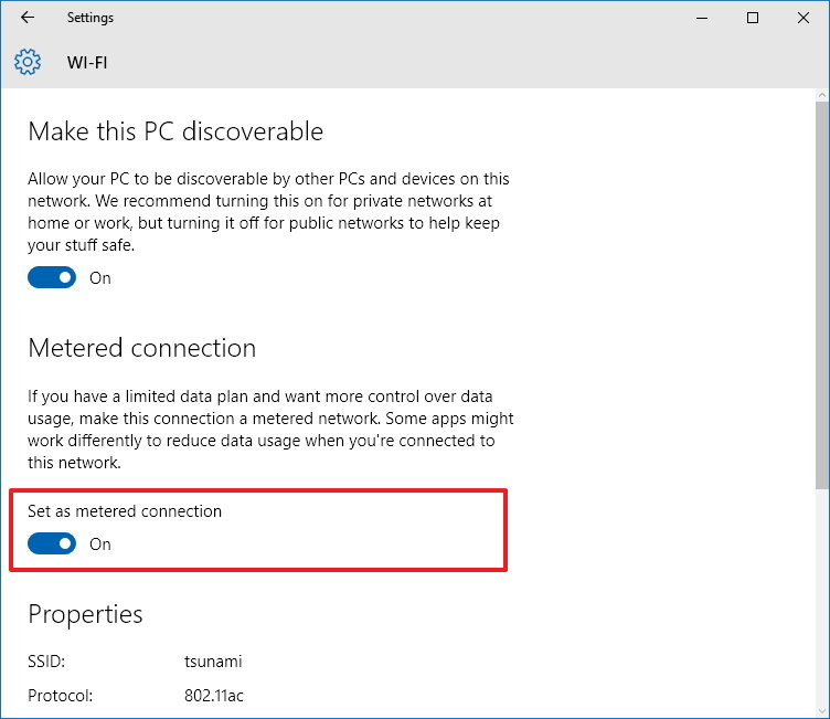 Définir comme option Wi-Fi de connexion limitée sur Windows 10