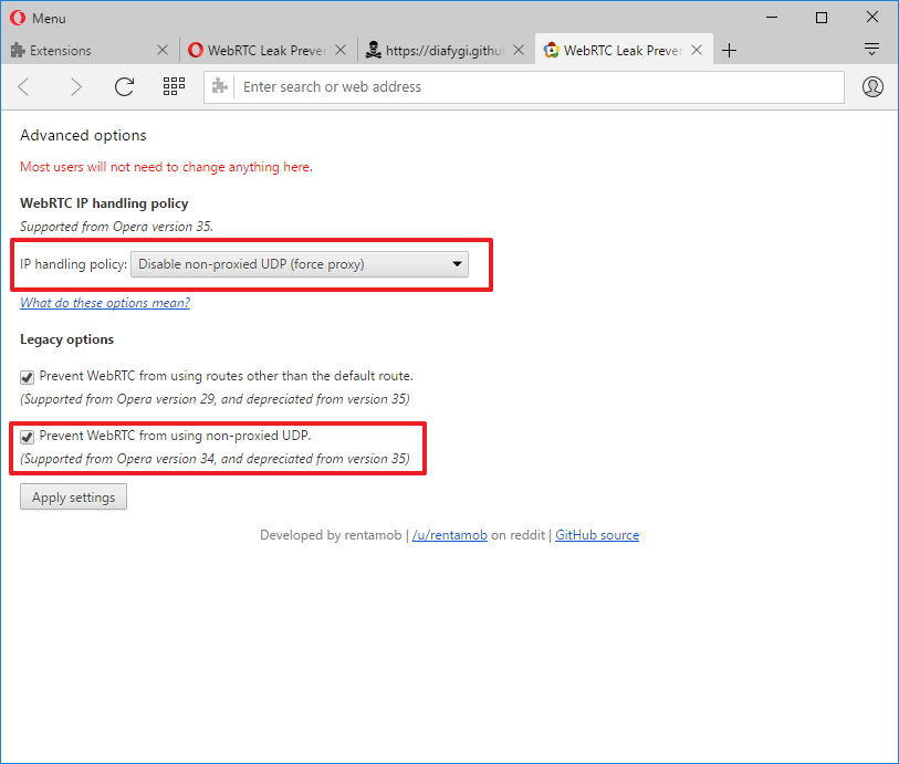Extension WebRTC Leak Prevent Opera pour protéger le VPN
