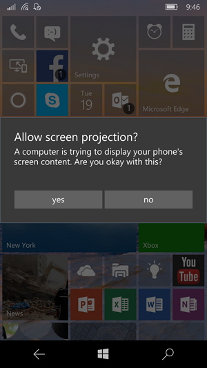 Autoriser la projection d'écran sur Windows 10 Mobile