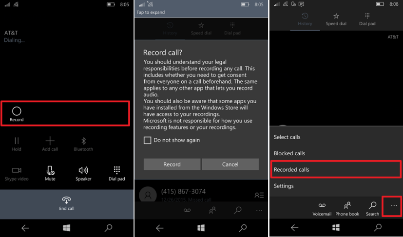 Enregistrement d'appels téléphoniques dans Windows 10 Mobile