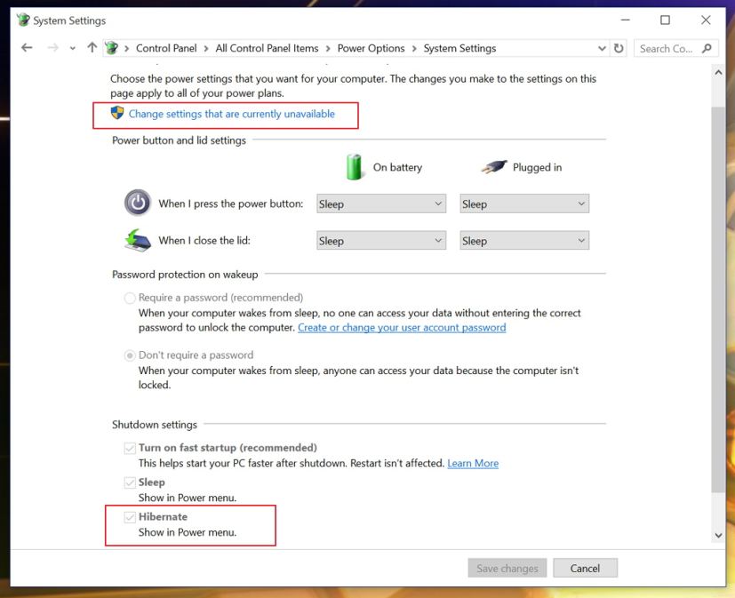 Ajout de l'option Hibernate au bouton d'alimentation Windows 10