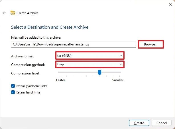 Créer un fichier Tar sur Windows 11