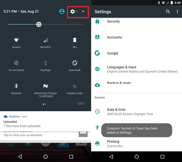 Activer le tuner de l'interface utilisateur du système Android