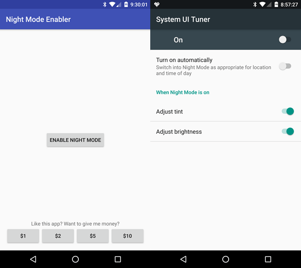 Activateur de mode nuit pour Android 7.0 Nougat