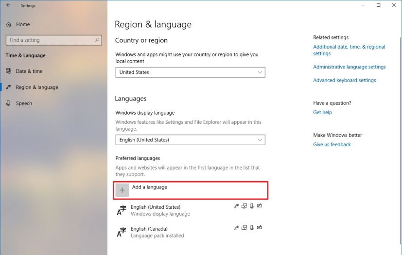 Paramètres de région et de langues sous Windows 10