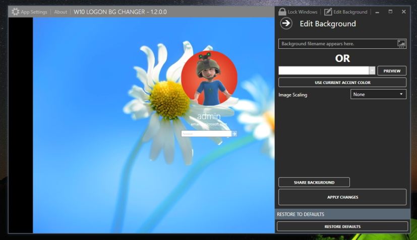 Modification de l'arrière-plan de connexion par défaut de Windows 10