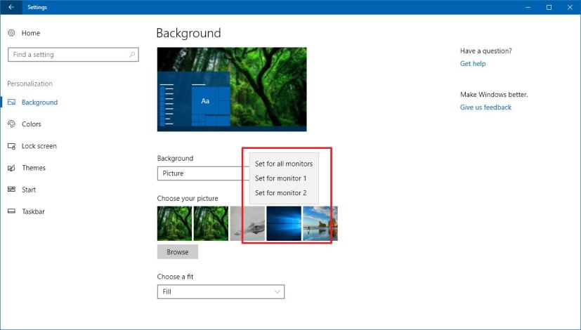 Paramètres d'arrière-plan sur Windows 10