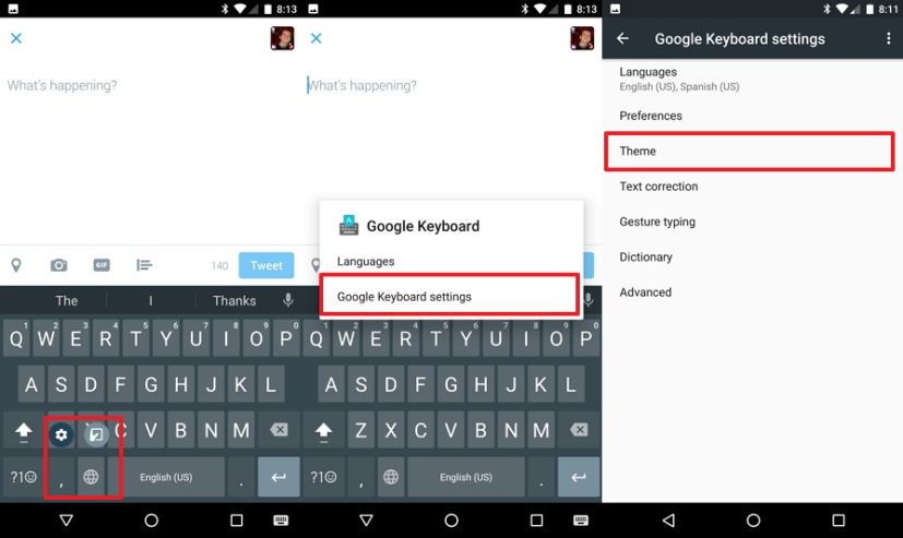 Paramètres du thème du clavier Google Android Nougat