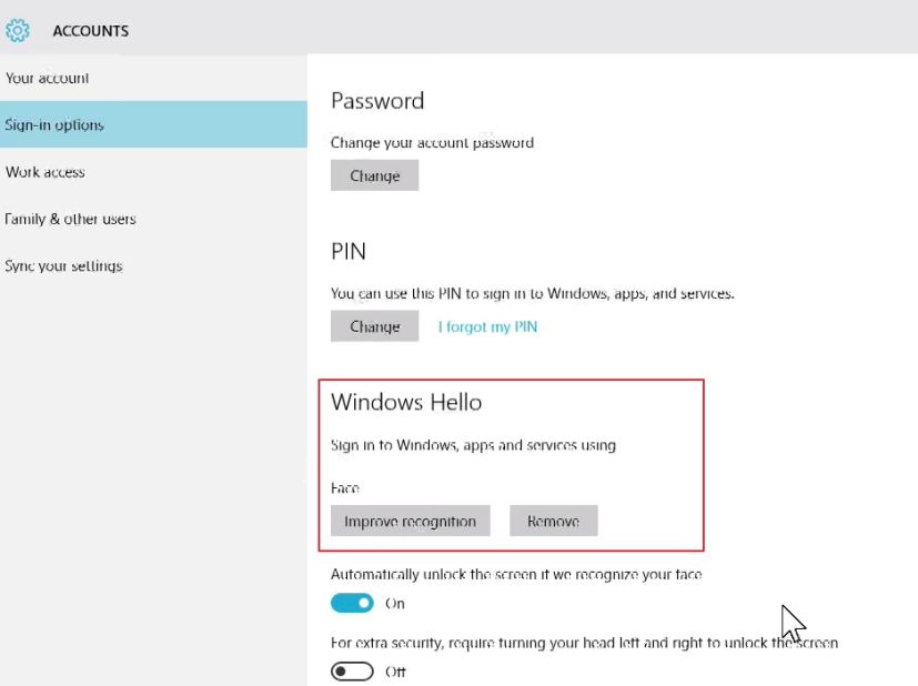Désactivez Windows Hello sur Surface Book ou Surface Pro 4