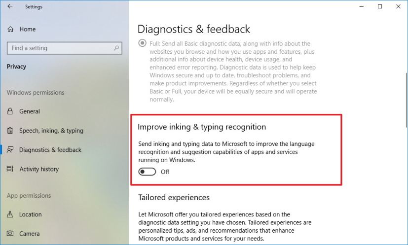 Paramètres de diagnostic et de retour d'informations 