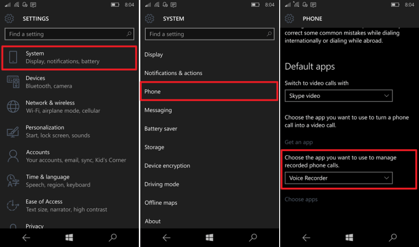 Enregistrer les paramètres d'appel dans Windows 10 Mobile