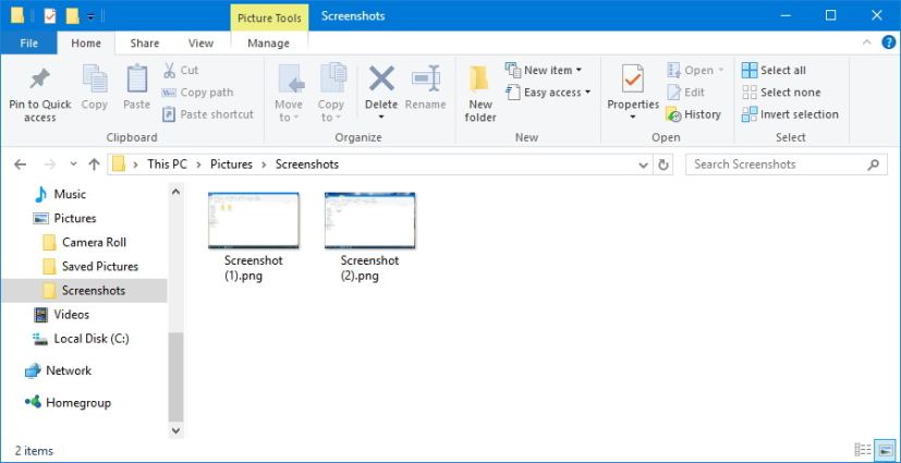 Dossier de captures d'écran sous Windows 10