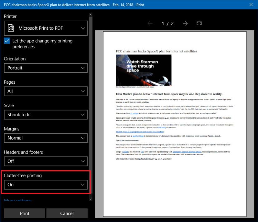 Impression sans encombrement sur Microsoft Edge