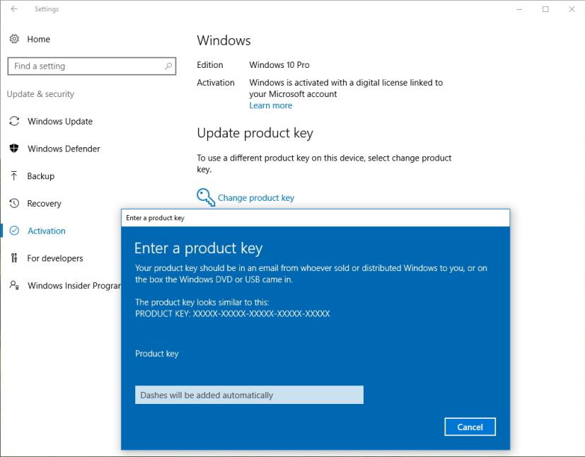 Changer la clé de produit pour mettre à niveau Windows 10