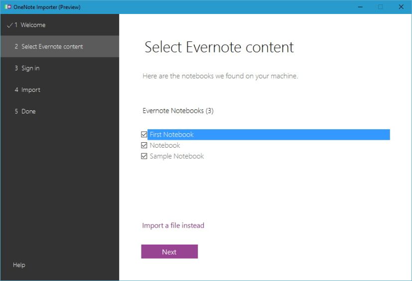 Sélectionnez le contenu Evernote à importer dans OneNote