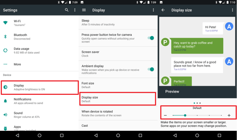 Changer la taille d'affichage Android Nougat