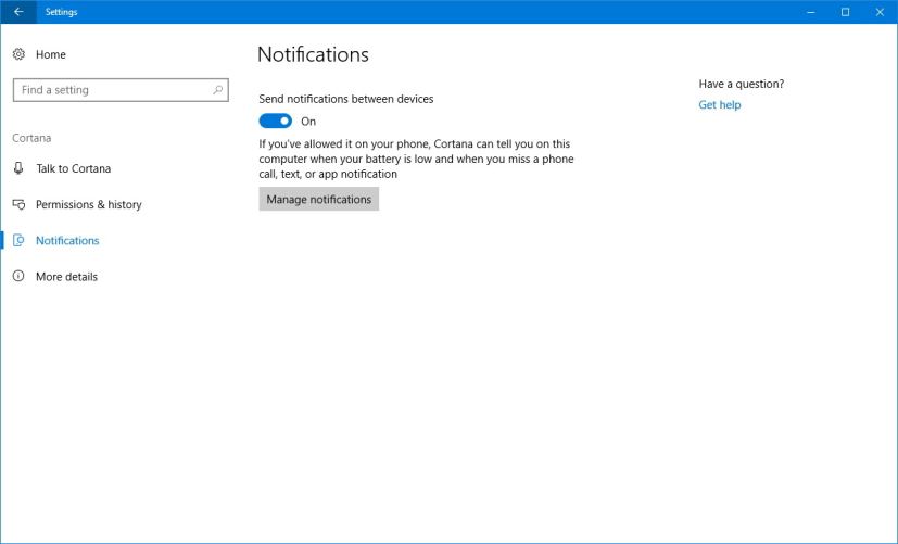 Paramètres des notifications Cortana sur Windows 10