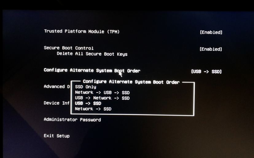 Paramètres UEFI de la surface