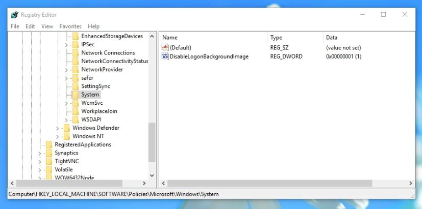 Modification du registre DisableLogonBackgroundImage
