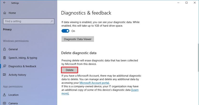 Paramètres de diagnostic et de commentaires sur Windows 10 version 1803