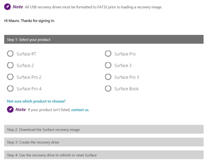 Téléchargement de l'image de récupération Surface Pro 4 et Surface Book