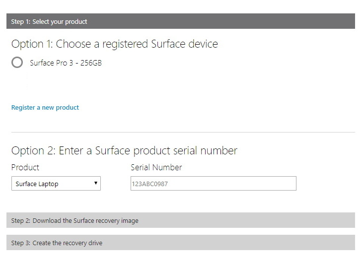 Téléchargement d'images de récupération de surface