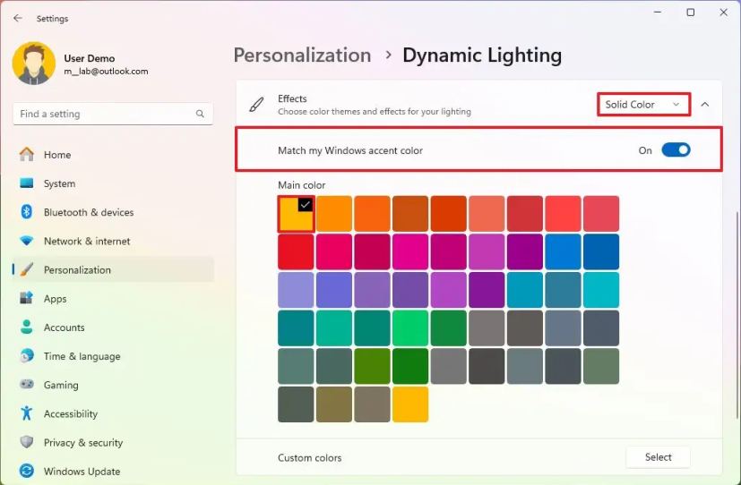 Configuration d'éclairage dynamique