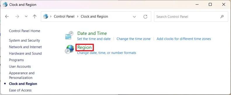 Paramètres régionaux du panneau de configuration