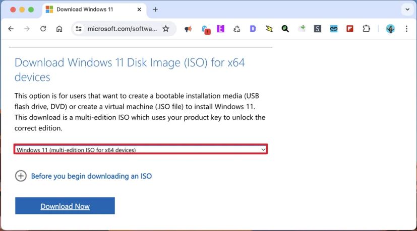 Téléchargement de l'ISO Windows 11 sur macOS