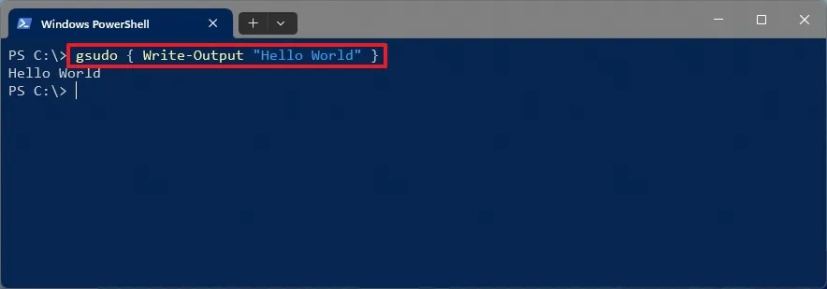 Exécution de la commande sudo de PowerShell gsudo