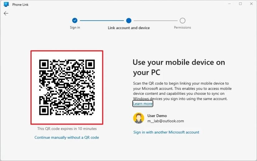 Configuration du code QR de Phone Link