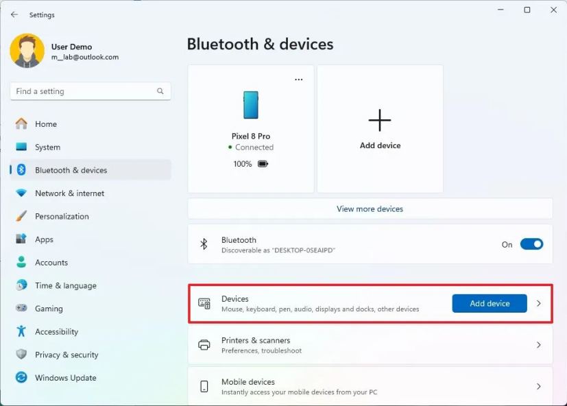 Paramètres des appareils Bluetooth