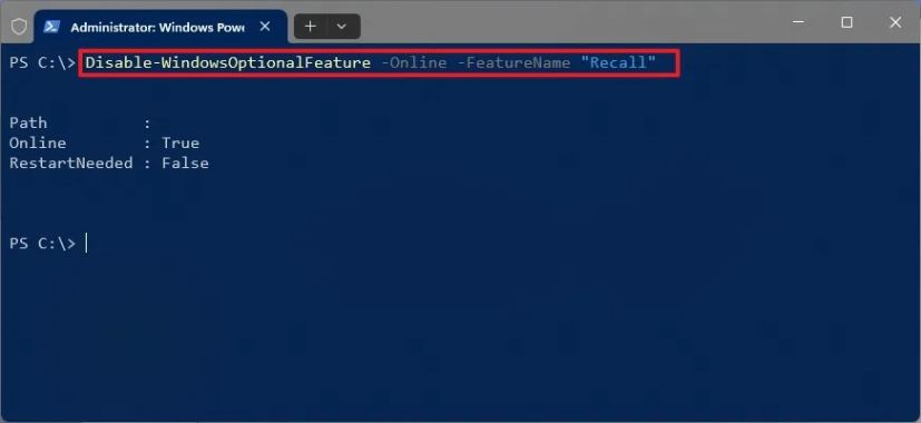 Désinstallation de PowerShell Recall AI